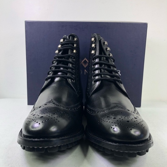 Anthony Veer Grant Wingtip Boots Black Leather Shoes - Picture 5 of 10